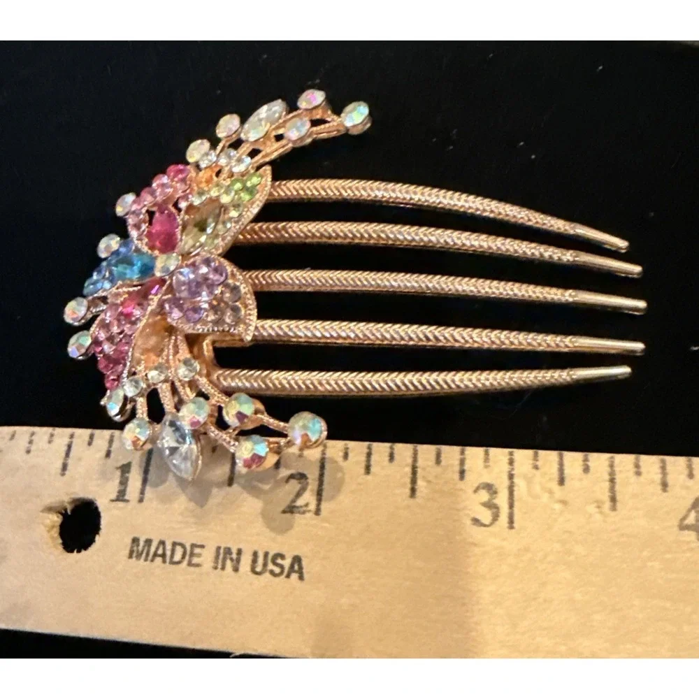 Vintage Style Decorative Floral Hair Comb‎ InLaid With Colorful Rhinestones Boho